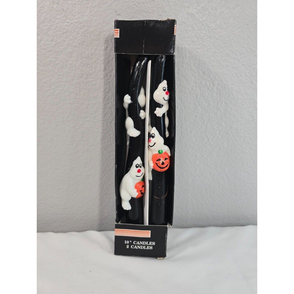 VTG Ghost Candle Sculpted Halloween Tapers 10" Gibson 1995 black jack-o-lantern